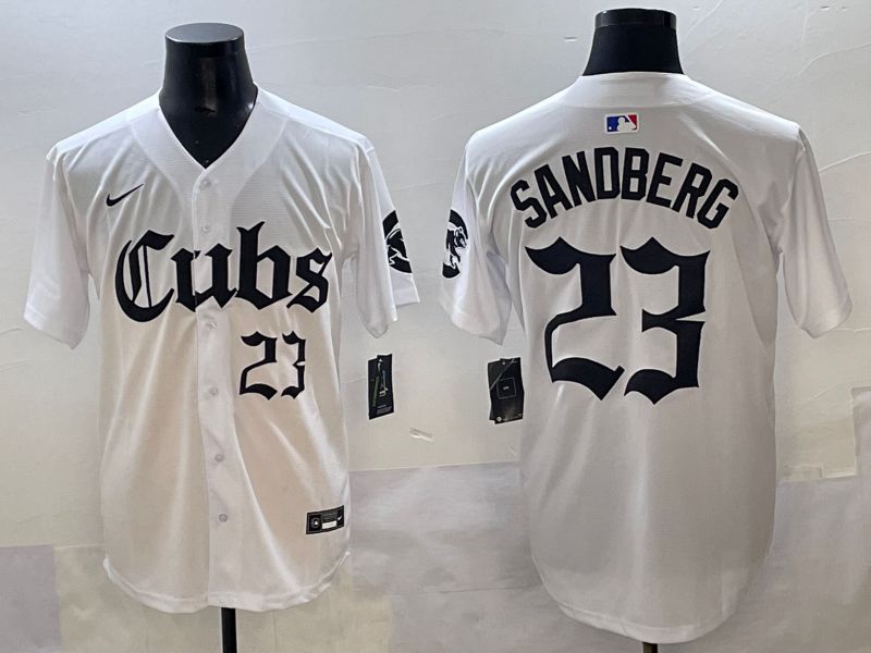 Men 2025 Chicago Cubs 23 Sandberg White Five generations Joint Name Nike MLB Jersey style 10